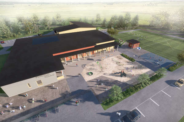 Havainneilmakuva Pihkoon koulun piha-alueesta
