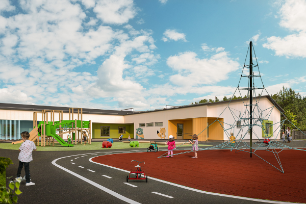 HYVÄN OLON -päiväkodin piha-alue on monipuolinen ja tilava.